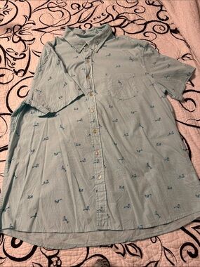 Sonoma Light Blue Short-Sleeve Button-Down with Navy Print